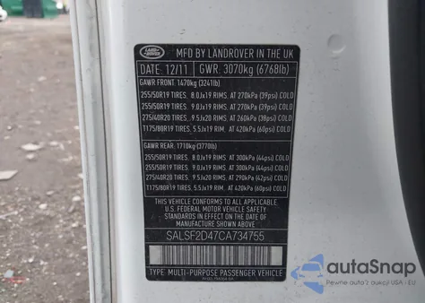 2012 Land Rover Range Rover Sport Hse from USA, damaged, VIN SALSF2D47CA734755